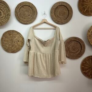 Torrid Cream Boho Bohemian Lace Off Shoulder Flare Bell Sleeve Top Plus Size 3X